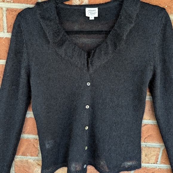 Margaret O'Leary Black Ruffle Flare Sleeve Button Cardigan Size 1 (XS/S) Mohair - Picture 16 of 16
